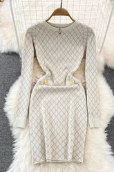 Robe pull tricotée géométrique élégante, robe portefeuille pour femme